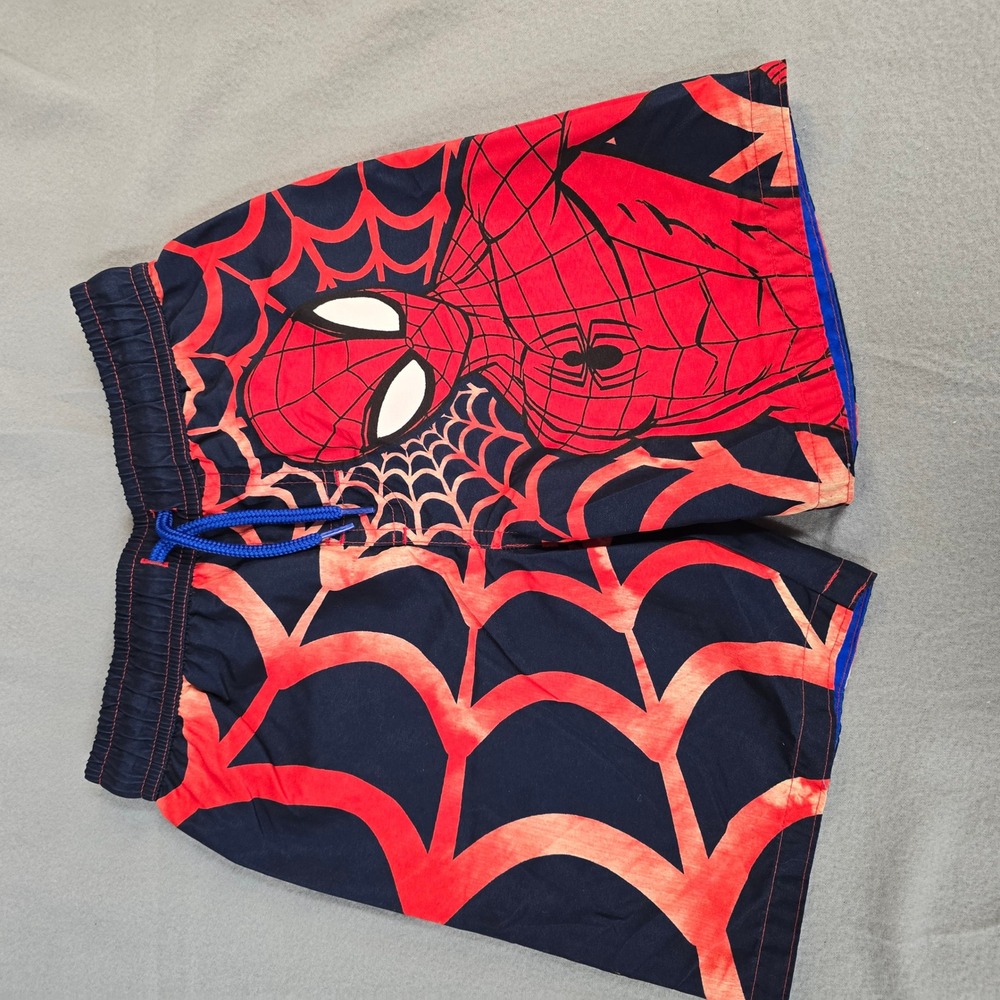Marvel Spider-Man Boys Swim Trunks Red Black Web Graphic Board Shorts Size 5/6